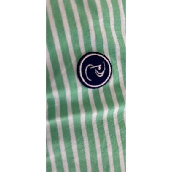 B DRADDY PIMA Cotton POLO Shirt Embroidered Logo Green White Pinstripes - MED - Picture 5 of 8